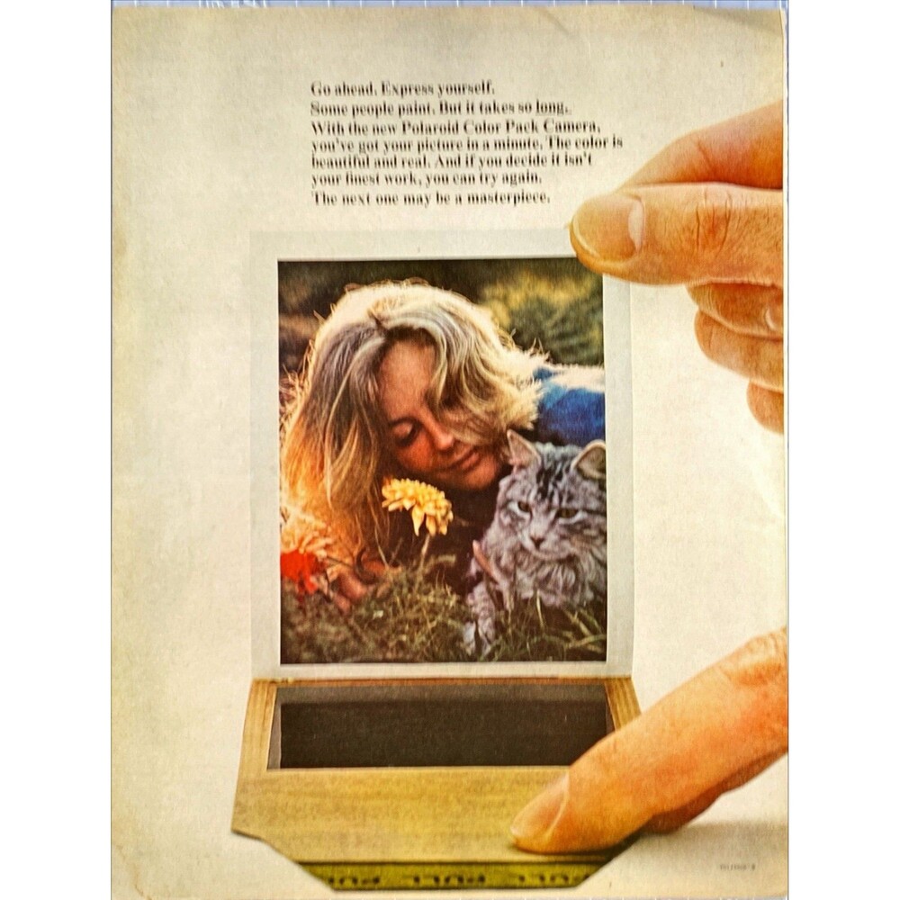 Polaroid Color Pack Camera "You'll get your picture in a minute" Print Ad 1964